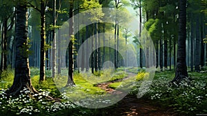 Vibrant Forest Path Painting In Vray Style