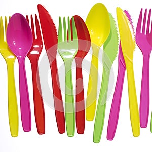 Vibrant forks, kives, spoons photo