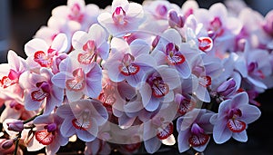 A vibrant, fragrant bouquet of pink and purple orchids generated by AI