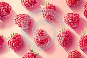 Vibrant Fresh Raspberries on a Pink Background - Fruit Pattern