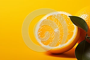 Vibrant freshness juicy fruit showcased on orange yellow background, copy