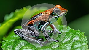 Vibrant frog perched on a leaf