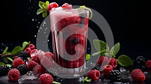 A vibrant, frozen concoction of red berries blended into a refreshing smoothie, served, AI generated