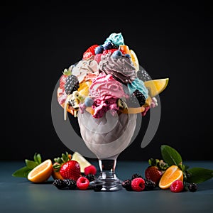 Vibrant frozen yogurt with assorted fresh fruits and berries for a colorful and delightful treat