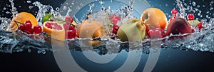 Vibrant Fruit submerged in a refreshing splash, generative AI