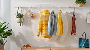 Vibrant and Functional Clothes Hanger in Modern Entryway