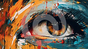 Vibrant Futurism: Captivating Eye Painting With Abstract Brushstrokes photo