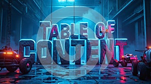 Neon Futuristic 3D Table of Content Scene