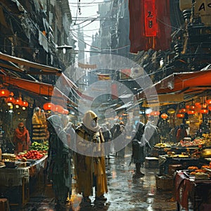 Vibrant Futuristic Marketplace