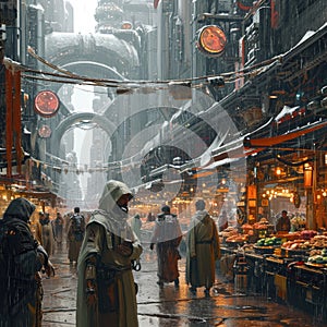 Vibrant Futuristic Marketplace