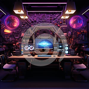 Vibrant and Futuristic Workbench Setup in the Geek's Pioneering Playground