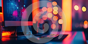 Vibrant Gaming Setup Neon Lights HighTech PC