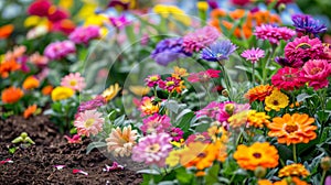 Vibrant Garden Blooms: Colorful Spring Flowers in Full Blossom