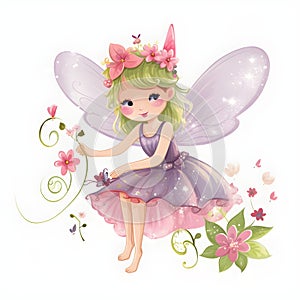 Vibrant garden serenade, delightful clipart of cute fairies with vibrant wings and serenading garden flowers