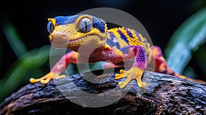 Vibrant gecko on a log