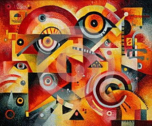 Vibrant geometric abstract composition in warm tones.