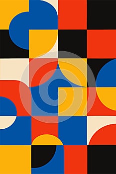 Vibrant geometric abstract pattern with primary colors and curves