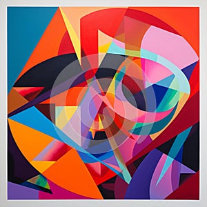 Vibrant Geometric Abstraction on White Wall