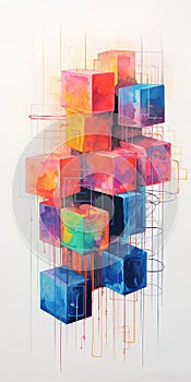 Vibrant Geometric Cube Arrangement In Gradient Color Hues photo