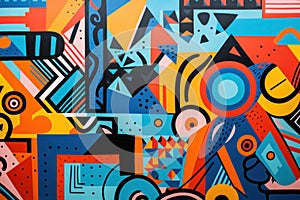 Vibrant geometric mural in bold colors for creative backdrops