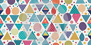 Vibrant geometric pattern with circles and triangles in bold colors. Generative AI