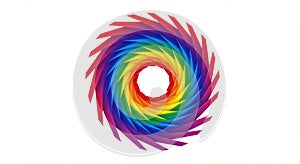 A vibrant, geometric pattern featuring a circular arrangement of interlocking, layered