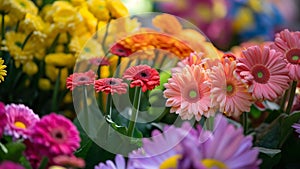 Vibrant Gerbera Daisies in Full Bloom at Flower Market