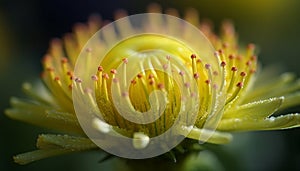 Vibrant gerbera daisy attracts bee in close up nature macro shot generated by AI