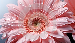 Vibrant gerbera daisy blossom, wet with dew, in nature beauty generated by AI