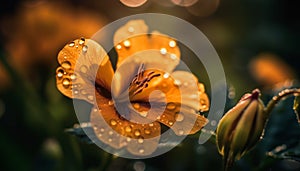 Vibrant gerbera daisy in focus, autumn sunset generated by AI