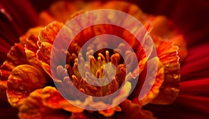 Vibrant gerbera daisy in focus, wet with dew drops generated by AI