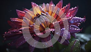 Vibrant gerbera daisy in formal garden, raindrop adds freshness generated by AI