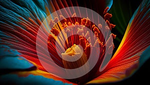 Vibrant gerbera daisy glows in dark backdrop generated by AI