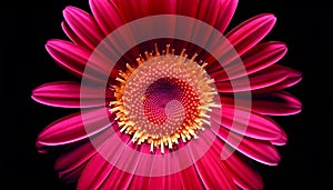 Vibrant gerbera daisy, single flower, macro, black background, beauty generated by AI