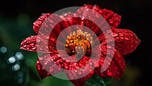 Vibrant gerbera daisy, wet with dew, shines in black background generated by AI