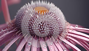 Vibrant gerbera daisy in wet grass, showcasing fragility and beauty generated by AI