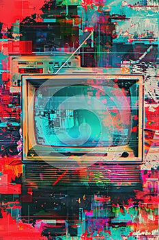 Vibrant Glitch Art TV with Colorful Digital Distortions for Abstract Decor and Design photo