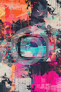 Vibrant Glitch Art TV with Colorful Digital Distortions for Abstract Decor and Design photo