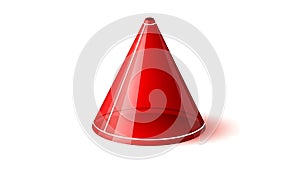 Glossy Red 3D Geometric Cone on White Background
