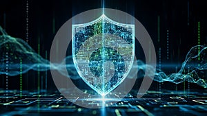 Cybersecurity Digital Shield with Circuit Board Pattern