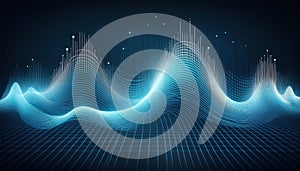 fluctuating vibrant glowing digital waveforms on a black grid background