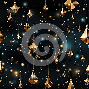 Vibrant golden ornaments and stars on a black background (tiled)