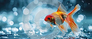 A Vibrant Goldfish Leaps Energetically From The Glistening Surface Of The Water