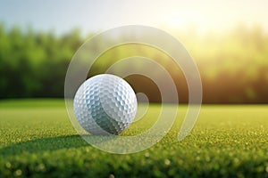 Vibrant Golf Ball Close-up on Tee with Blurry Green Bokeh Background, Perfect for Sports Enthusiasts