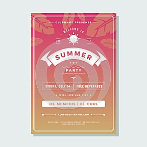 Vibrant gradient dynamic summer party poster template discotheque announcement natural leaves vector