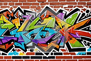 Vibrant Graffiti on Brick Wall  .AI Generated