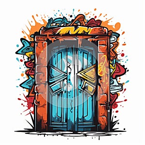 Vibrant Graffiti Door Illustration Design With Hip-hop Flair