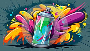 Vibrant Graffiti Spray Paint Can Explosion on Urban Wall photo