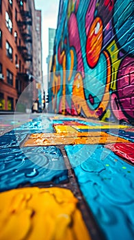 Vibrant graffiti wall in urban setting