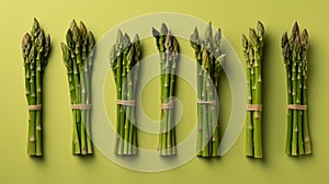 Vibrant green asparagus bundle neatly arranged on minimalist board sharp focus fujifilm xt4
